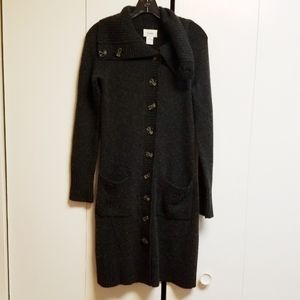 Neiman Marcus Cashmere Long Gray Button Sweater